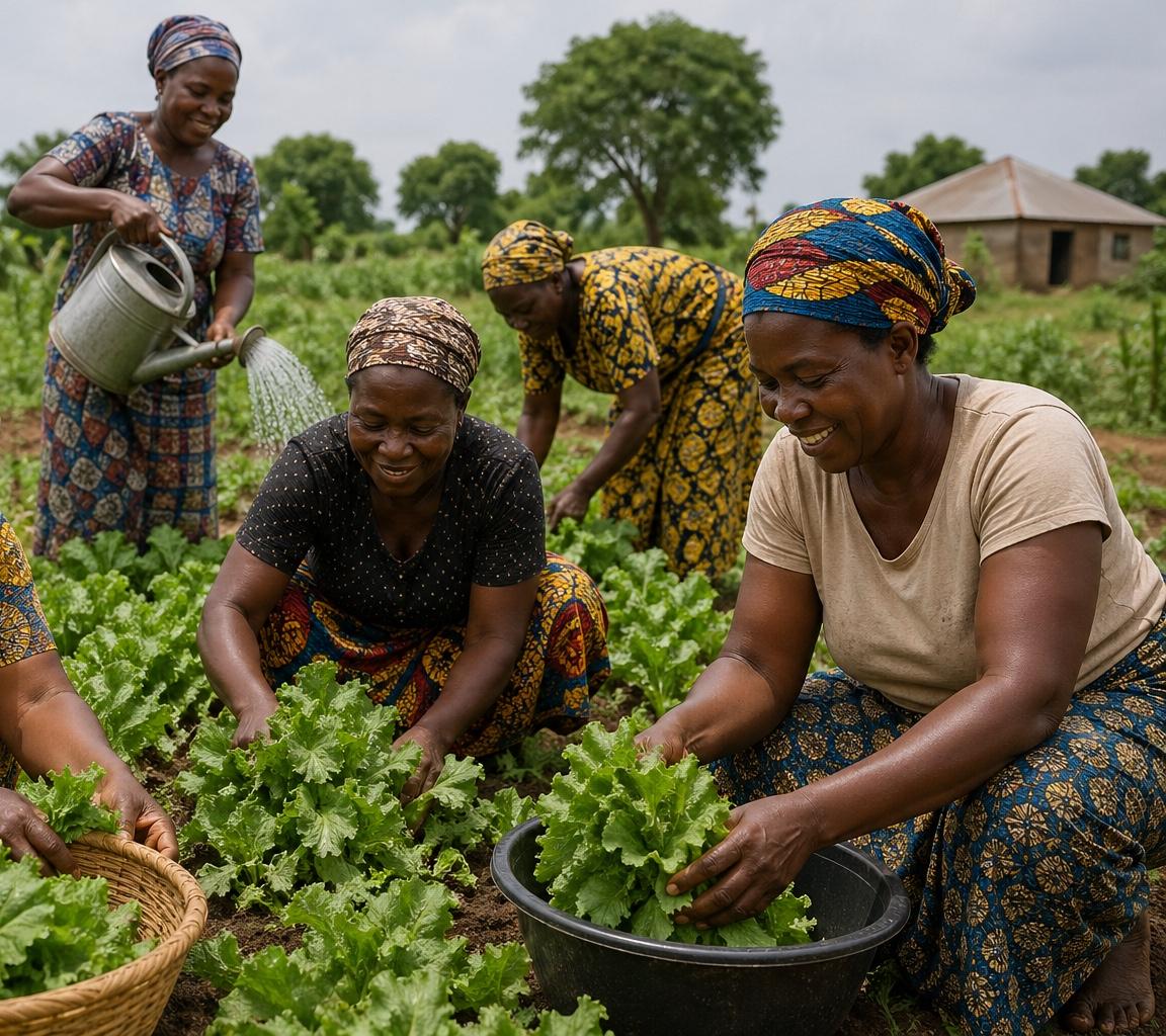 Rural women farmers working together in Nigeria